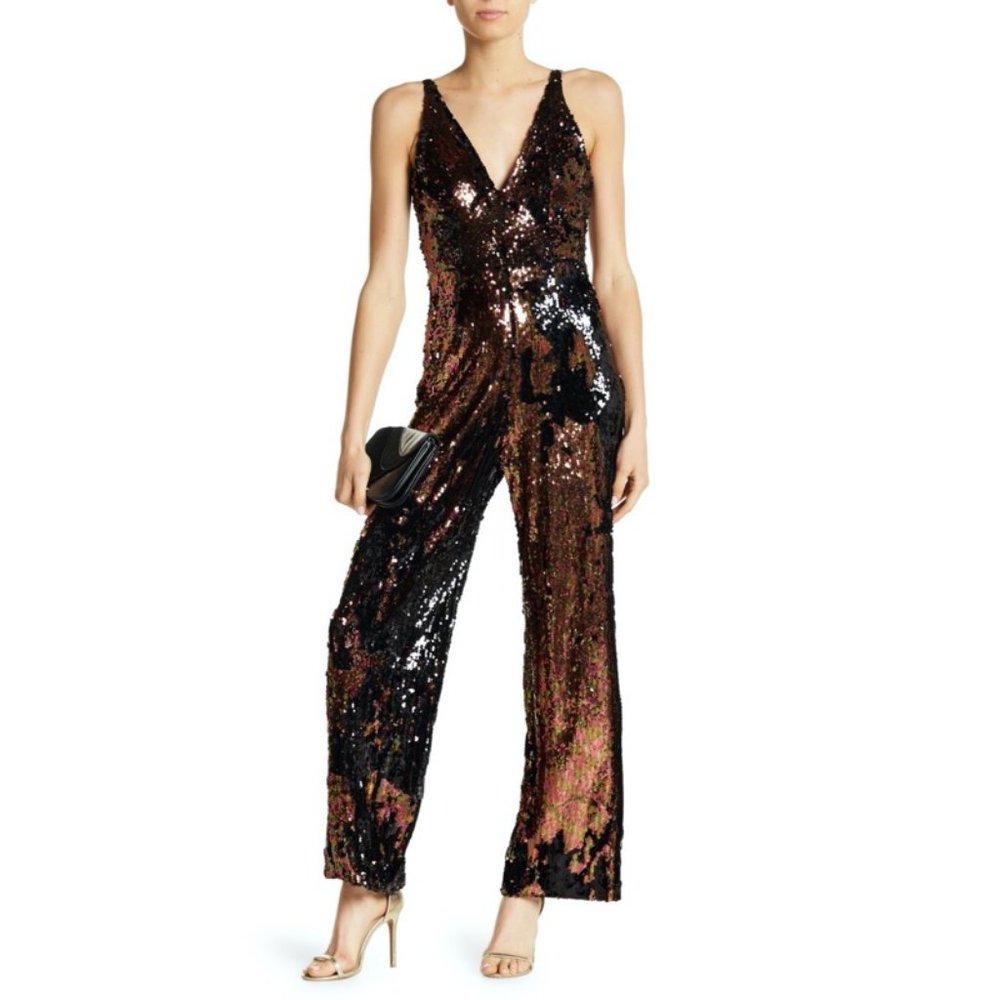Dress The Population Sequin Jumpsuit Auburn Bronze